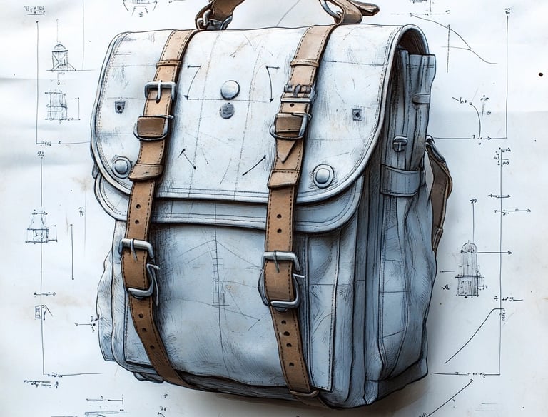 blueprint style image of backpack