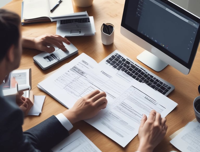 a man riding a skateboard down a street next to tall buildings