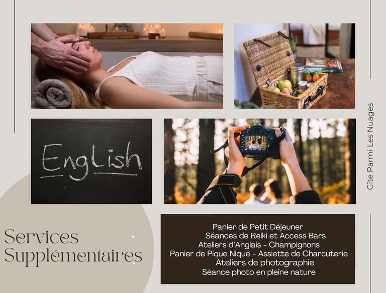 Extra services, reiki sessions, english workshops at Parmi Les Nuages