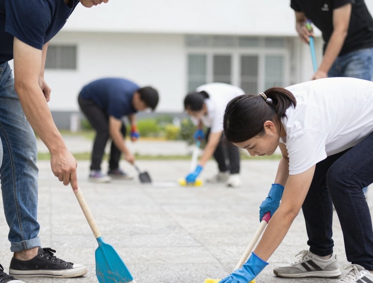 a man riding a skateboard down a street next to tall buildings