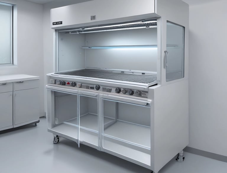 An array of intricate, patterned semiconductor chips with a reflective sheen, showing various colors and geometric patterns. The surface appears highly detailed with a grid-like structure.