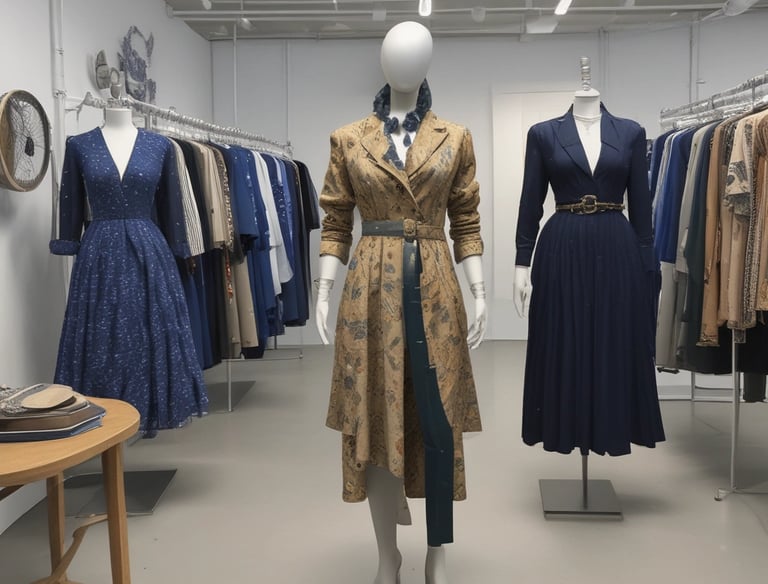 Dimly lit storefront of a clothing shop with the brand name visible above the entrance. The closed shop is surrounded by dark and subdued lighting, with some illuminated fixtures creating a warm glow. Metal structures or decor elements are placed in the foreground.