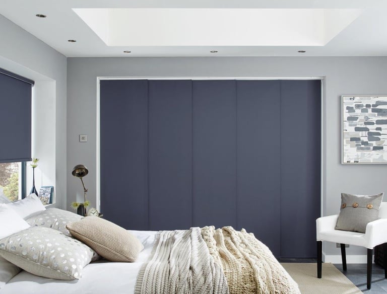 Panel blinds in a bedroom