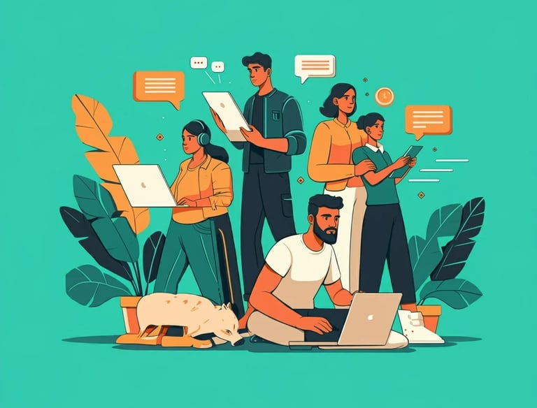 a group of people working on laptops and laptops