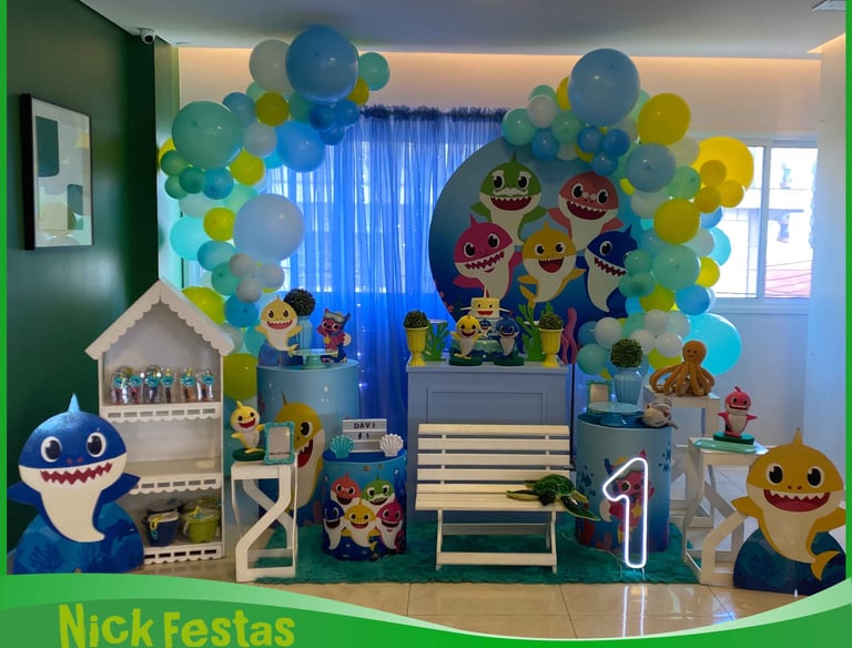 Aluguel de decoração infantil Baby Shark na Freguesia do Ó com mesa decorada temática