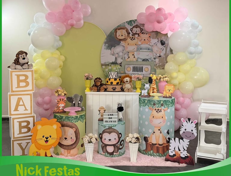 Aluguel de decoração infantil Safari na Freguesia do Ó com mesa decorada temática para festa