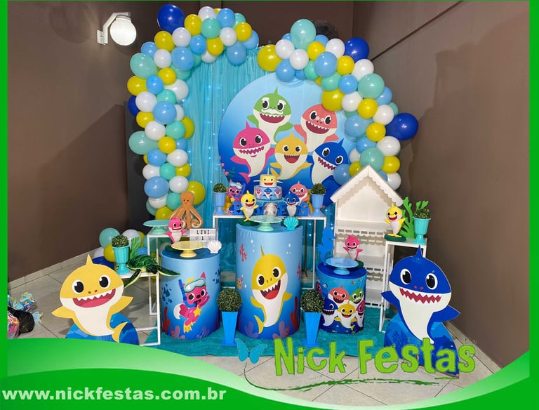 Aluguel de decoração infantil Baby Shark na Freguesia do Ó com mesa decorada temática