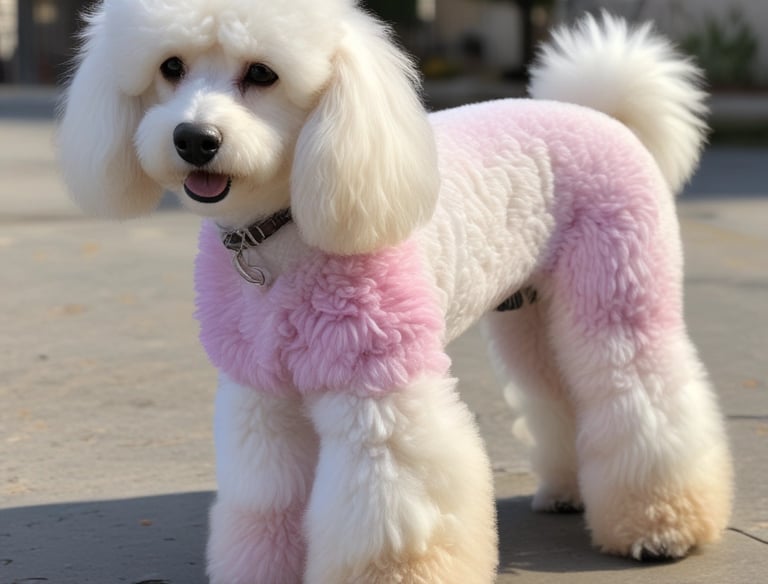 Dog with cute summer haircut and colored dye