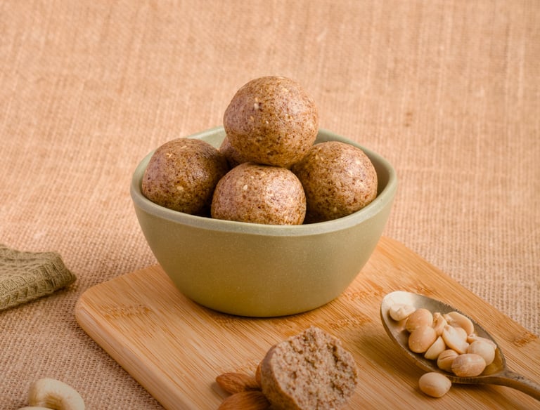 Healthy homemade Nuts & Seeds Laddu in a bowl