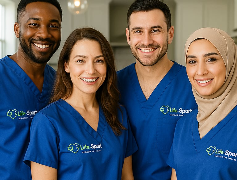 ممرضين وممرضات على أعلى مستوى لتقديم العناية اليومية، متابعة العلامات الحيوية، إعطاء الأدوية، وتنظيف