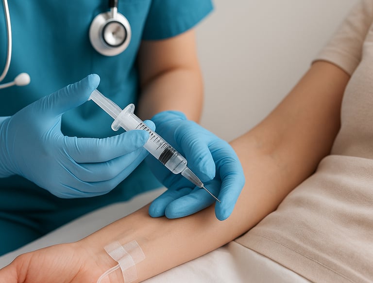 خدمات الحقن والعلاج نوفر خدمة إعطاء الحقن الوريدية والعضلية، ومتابعة جرعات الأدوية بزيارة منزلية آمن