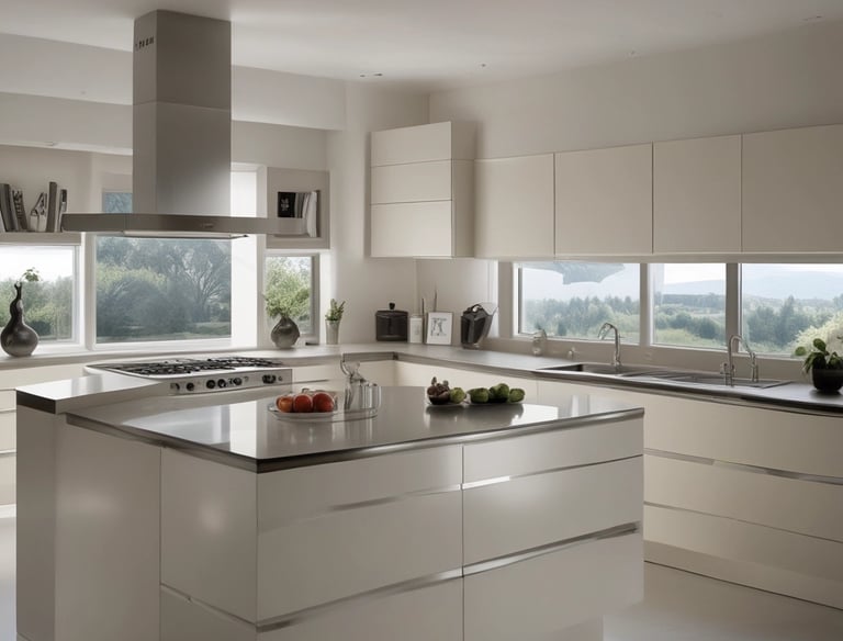 Bright, modern kitchen with custom cabinetry and sleek countertops installed.
