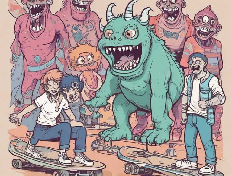 A close-up of a cute monster design on a vibrant t-shirt fabric.