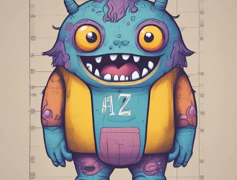  tabla de tallas siendo mostrada por un monstruo kawaii y genial