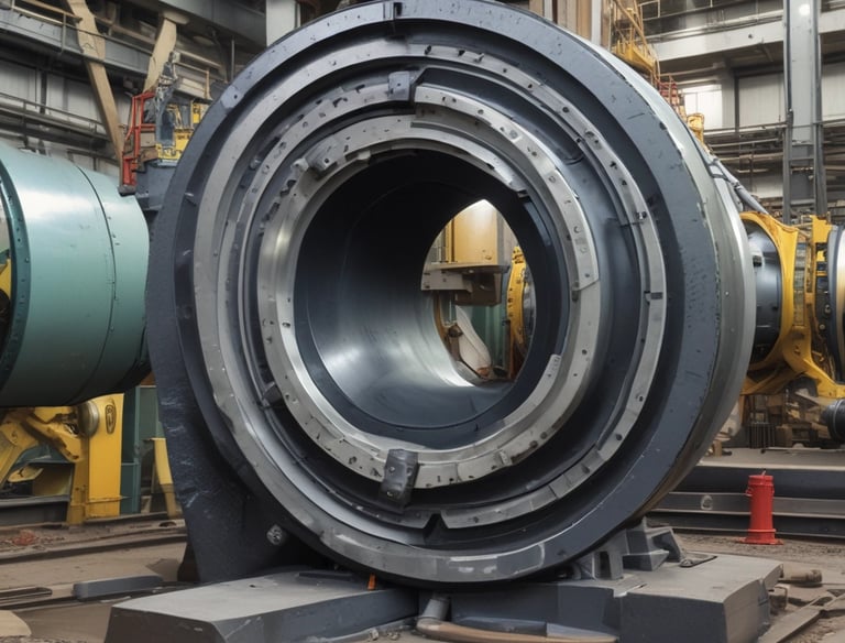 A partially constructed or renovated interior space featuring exposed brick walls and wooden ceilings. A white door is visible in the background next to a red painted wall. A plastic sheet covers furniture on the right side, and there are construction materials scattered across the floor.