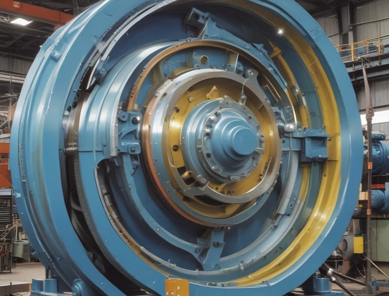 The image features a partially renovated interior space with ornate moldings and a large arched window with stained glass. Scaffolding and ladders are positioned throughout the area, along with painting supplies and construction equipment. The light coming through the window creates a contrast with the otherwise muted tones of the room.