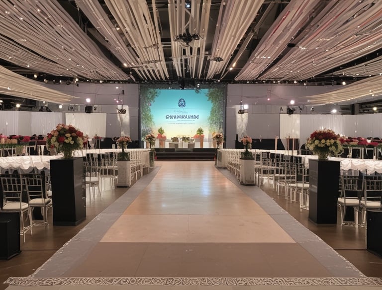a large room with a lot of tables and chairs
