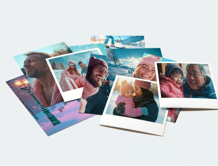 a group of photos of a family of four people