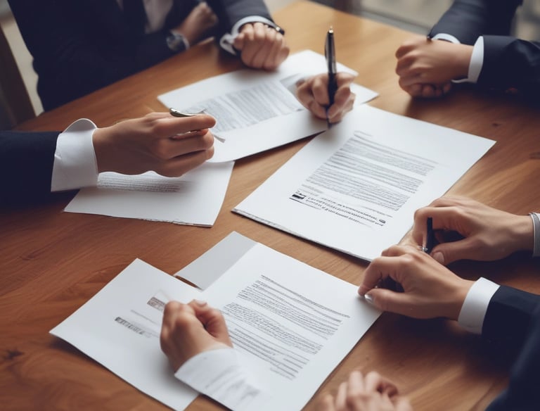 a group of people sitting around a table with papers and papers