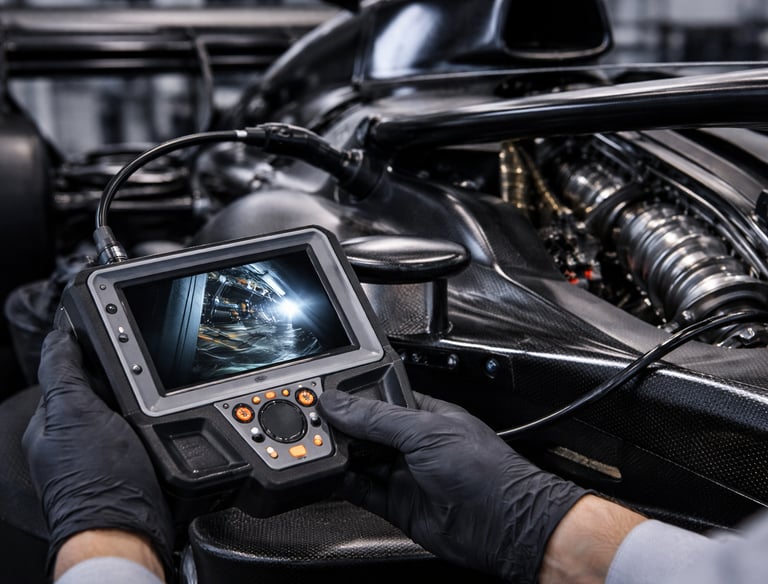 RVI videoscope image carrying out F1 engine inspection