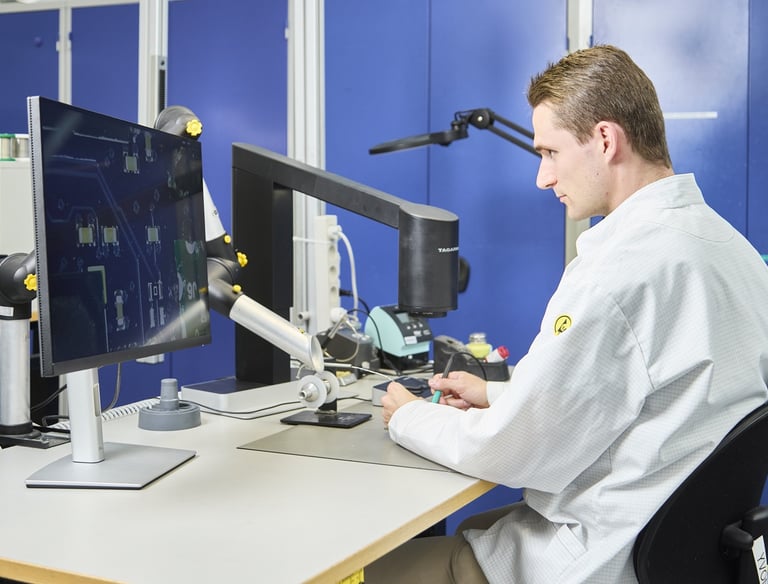 Digital Microscope Inspection (Tagarno) inspecting electronics components 