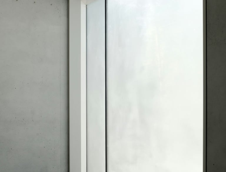 Ventana paño fijo, aluminio blanco, triple vidrio, habitacion moderna