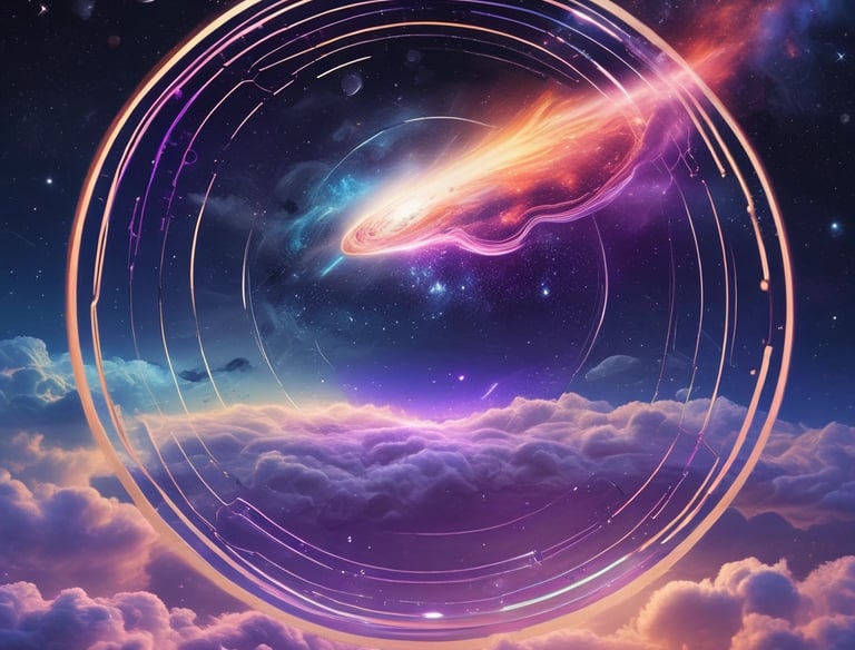 a bright purple and pink galaxy - like background with a bright orange and purple light