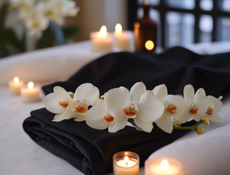 A luxurious massage room with soft lighting.