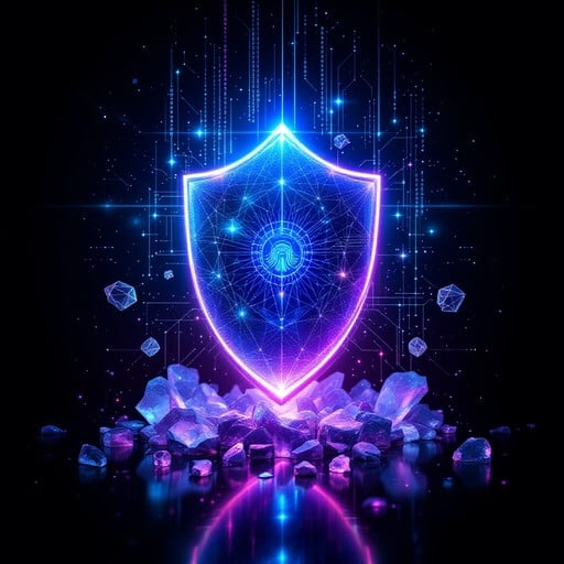 Illustration representing secure blockchain investing, digital asset protection, and safe transactio
