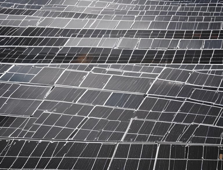 A person is using a screwdriver to adjust something on a wooden surface. Next to them is a solar charge controller labeled 'Newpowa' with details about its power specifications. The scene is bright, with natural light illuminating the area and surrounding greenery visible.