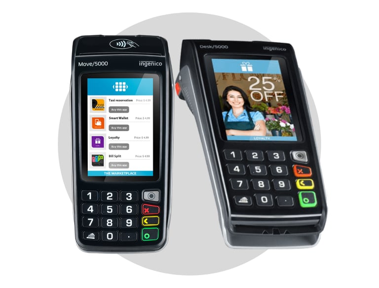 Wired and wireless payment terminals for your business for taking payment transitions in store.