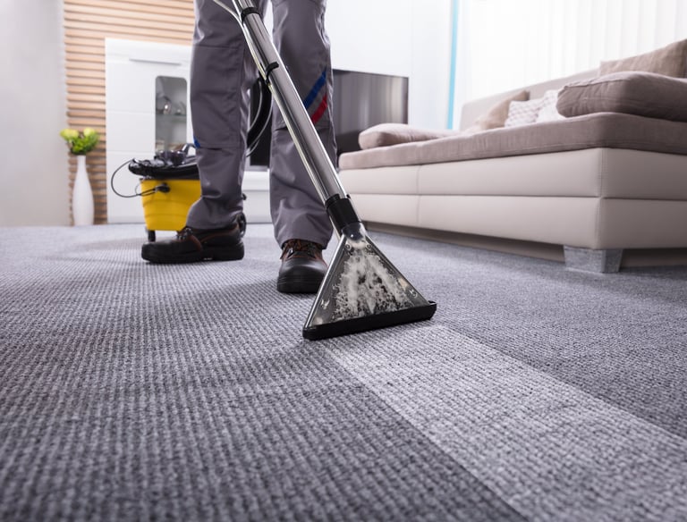 Professional carpet cleaning in progress, restoring freshness and cleanliness to your carpets.