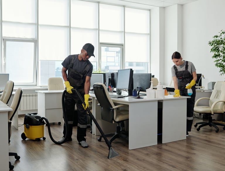 Tidy and organized office workspace with modern furnishings and a productive atmosphere.