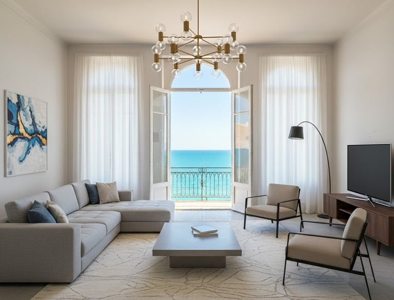 a living room with a couch and a television