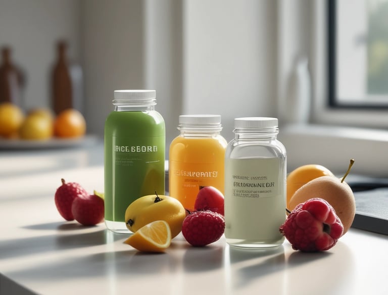 Several wellness products are arranged on a surface. There is a box labeled 'Eir Health Sleep No. 10' that indicates it contains CBD products for calming and sleep aid, featuring evening oil with lavender and melatonin. Beside it, a pouch labeled 'Midnight Chill' contains bath salts. In front, there is a bath bomb with a subtle gray and blue design.