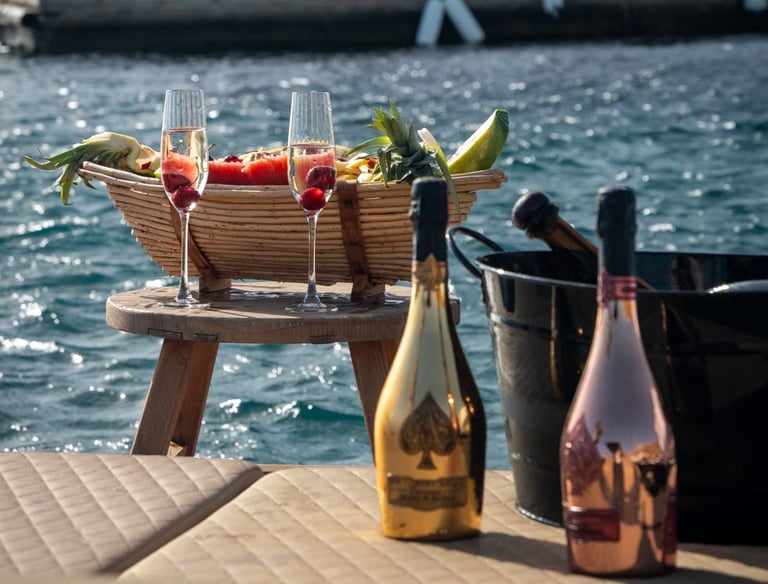 a table with a bottle of wine and a bottle of wine