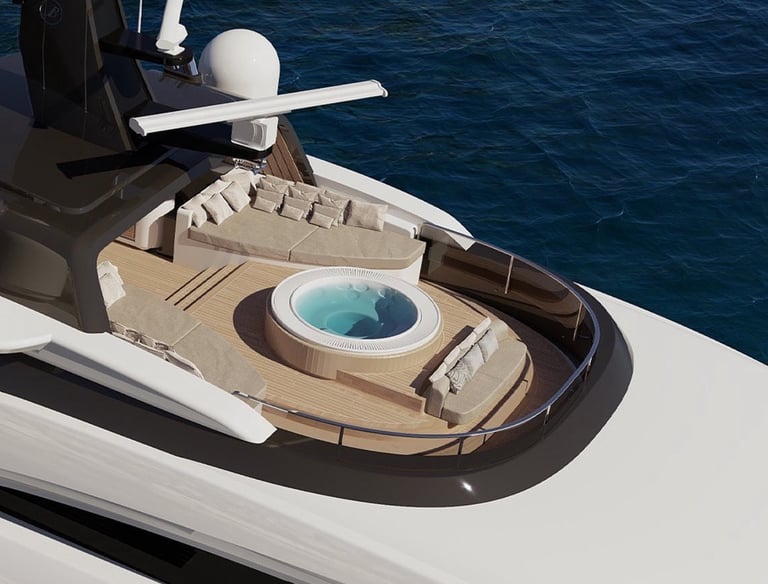 a boat with a hot tub in the water