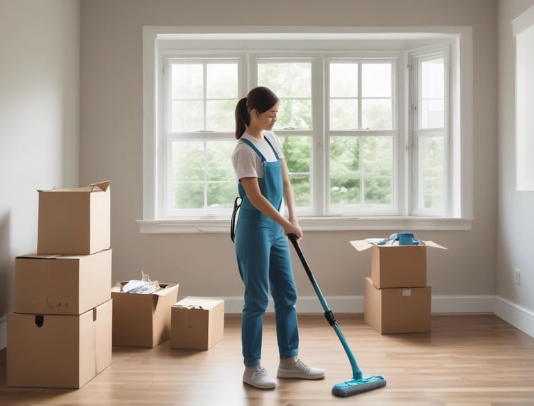 Stacks of clean towels and organized supplies ready for a move-in cleaning.