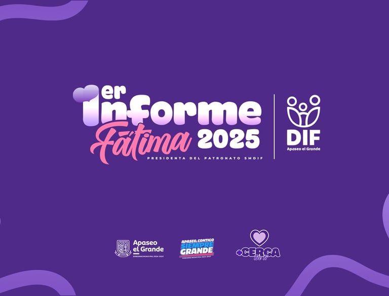 Purple graphic for Fatima's 2025 DIF Apaseo el Grande government report.