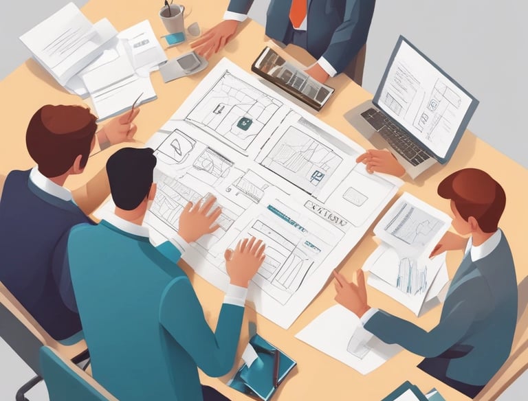 Close-up of hands analyzing charts and graphs on a laptop screen.