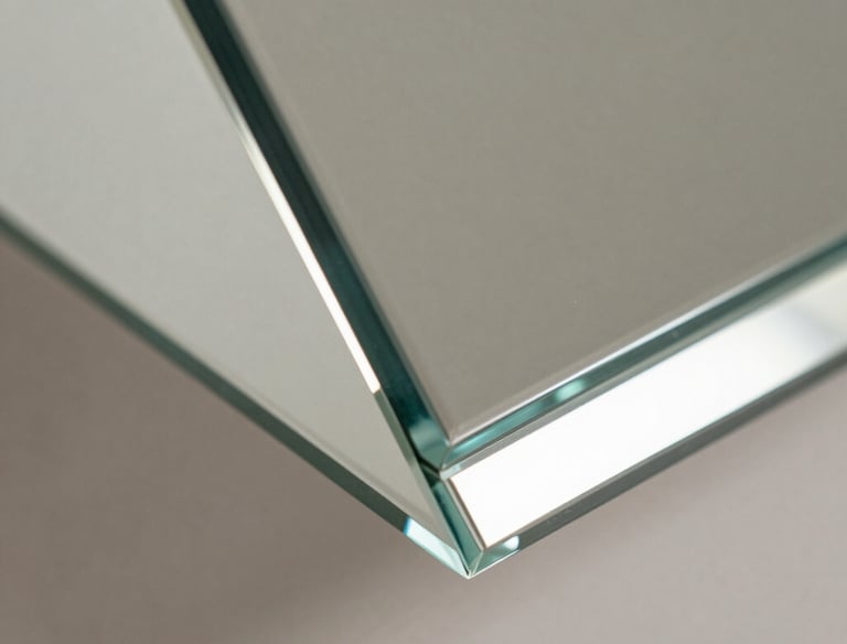 Gros plan sur les bords polis et la transparence d'un verre de miroir de haute qualité.