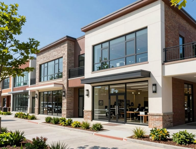 A confident business owner reviewing loan documents in a bright office.