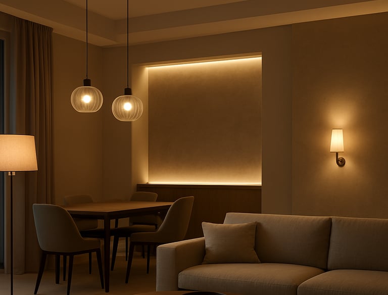 Modern architectural blueprint and design sketches on a wooden desk.