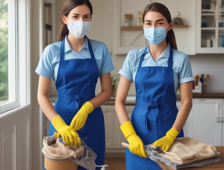 A team in protective gear performing post-construction cleaning in a newly built commercial space.