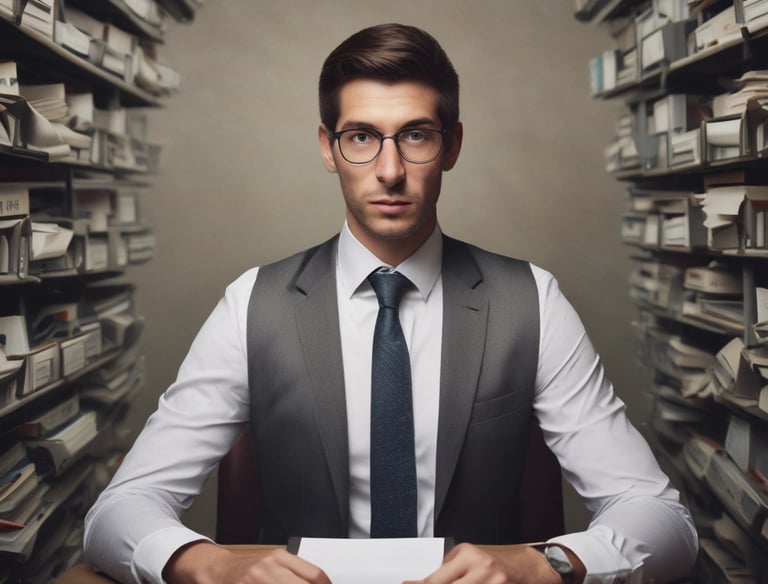 a man riding a skateboard down a street next to tall buildings