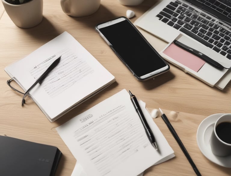A peaceful workspace with a notebook and pen ready for a personal development session.