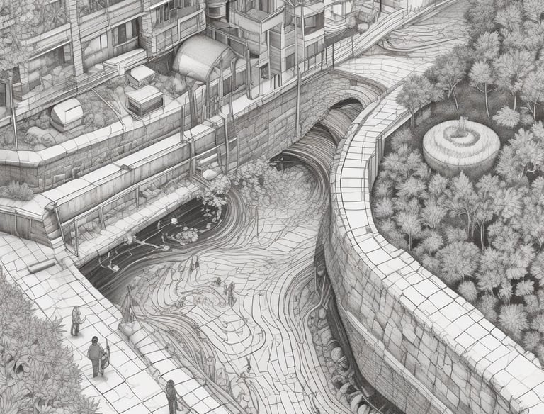 An engineer examining site maps and data charts over a large workspace table.