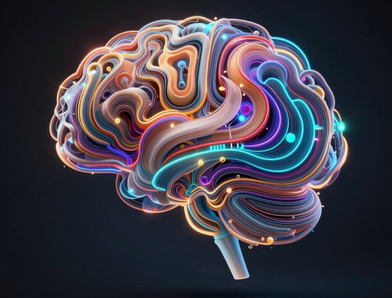 Digital brain formed from stars and circuits illuminating a cosmic background.