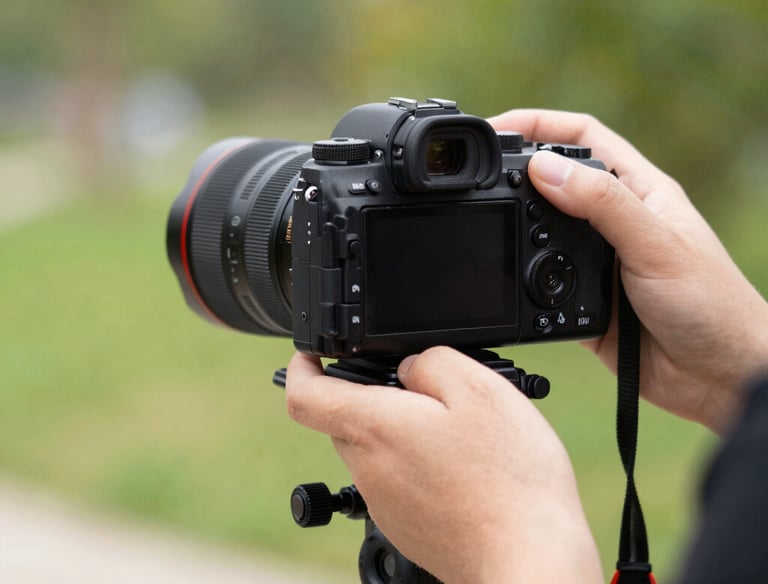 A camera setup capturing a vibrant outdoor scene with natural light.