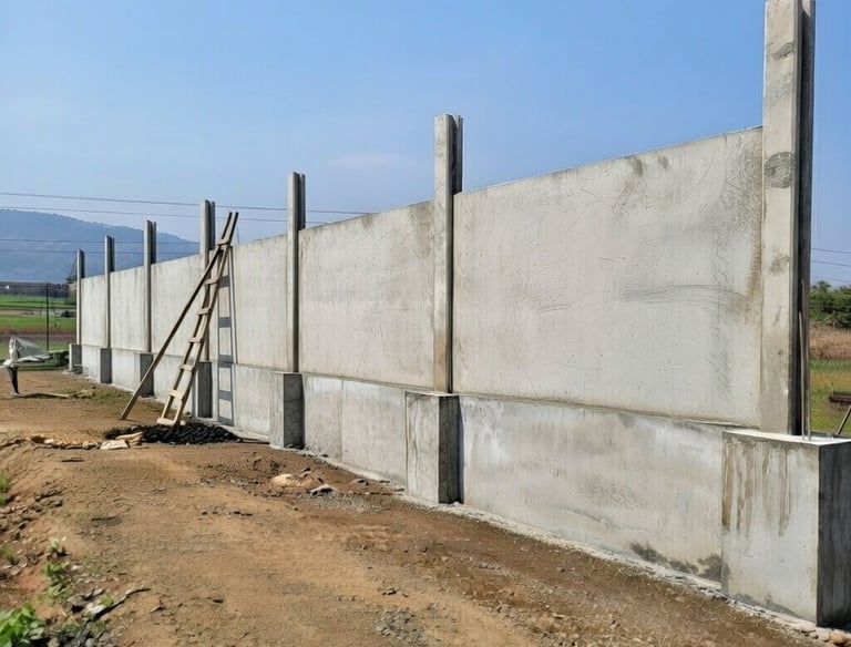 High-strength pre-stressed RCC precast compound wall system for secure industrial and commercial bou